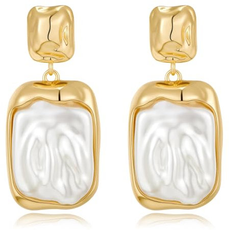 HESSAWELL Gold Barock Perlenohrringe Unregelmäßige Perlenohrringe für Frauen Modeschmuck Gold Silver Statement Vintage Stud Earrings for Women and Girls Gifts