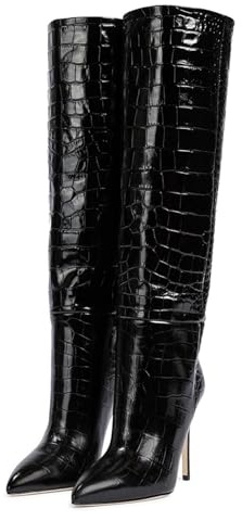 THOYBMO Stivali Alti Donna Boots Punta Appuntita Modello Serpente Stivali a Stiletto Marrone PU Artificiale Stivali a Metà Vitello Adatto per Matrimoni Feste in Ufficio Viaggi di Piacere,Black,38