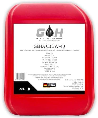 20 L GEHA C3 5W-40 VW 505.00 | VW 505.01 | MB229.51 | MB 229.31 | BMW-LL-04 | GM Dexos 2 | WSS-M2C-917-A | RN0700 | RN0710 | Motoröl | Ölwechsel | 5W40