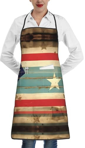 Lrtyuasq Schürze aus Polyester, vielseitig einsetzbar, mit Taschen für Unisex – perfektes Geschenk, Flagge von Puerto Rico, Einheitsgröße