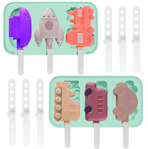 2pcs Ice Molds Silikon Eisformen für Kinder, Eisformen für Baby Eisformen zum Transportieren von Eisformen, Stapelbare Eisformen, Silikonform Eis am Stiel, 2 Themen Eisformen Eis Formen für Stieleis