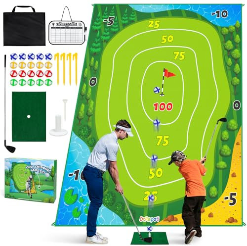 Dr.Rapeti 70 x 60 inch Golf Chipping Game Mat, Golf Practice Set for Kids, Include Play Mat, Hitting kits for Home Backyard Office Indoor Outdoor