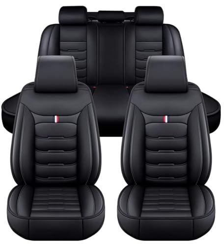 XLUMIO Auto Sitzbezüge Set für VW Touran 2004-2024, 5 Sitzer Autositzschutzbezug aus PU Leder, Wasserdichter Sitzschoner, Vollständig Geschlossenes Design, C Black