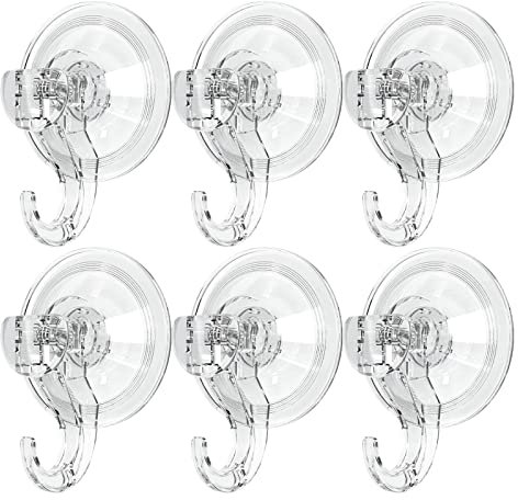 GlobaLink Bathroom Suction Hooks - 6 Pack, Heavy Duty 3KG Capacity, Clear Shower Hooks for Bathroom, Kitchen, Window Bags, Coats, Caps, Towel