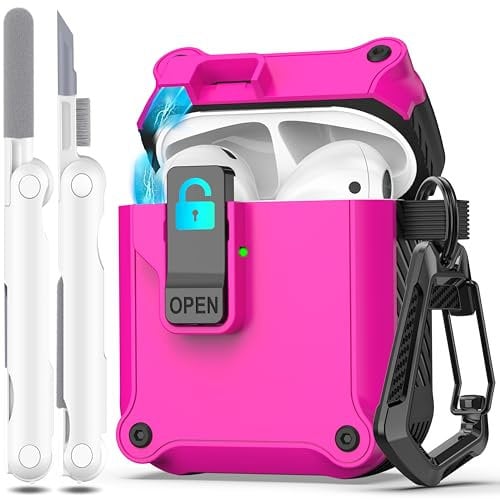R-fun Kompatibel mit AirPods 2 Generation Hülle 2019, 1 Gen 2016 Case Cover, automatisches Pop-Up-Deckel-Design für Apple Airpods Hülle mit Reinigungsset & Schlüsselanhänger,Schwarz/Rose Pink