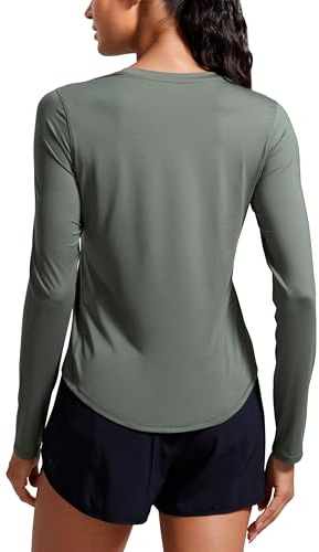 CRZ YOGA Leichtes Crewneck Langarmshirt | Workout, Feuchtigkeitsableitend, Classic Fit, Hüftlang, Reflektierende Details, Sportshirt Langarm für Damen