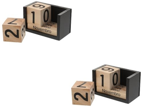 VILLCASE 2 Stück Holzblock Datumswürfel Büro Deko Monat Datum Mini Desktop Tischkalender Basen Motivationskalender 2024