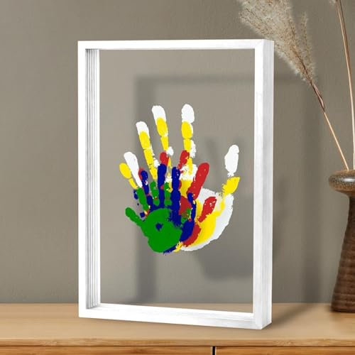 Baby Handabdruck und Fußabdruck Set, 4 Pieces Familien Handabdruck Set, DIY Neugeborenen-Andenken-Fotorahmen, Holzrahmen Zum Basteln, handgefertigtes Geschenk for new and Expecting Parents