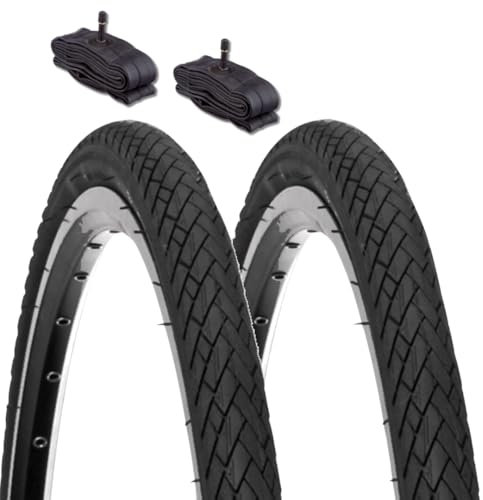 2 schwarze Reifen + 2 Schläuche Amerika Schrader 24 x 1,75 (47-507) Citybike Graziella
