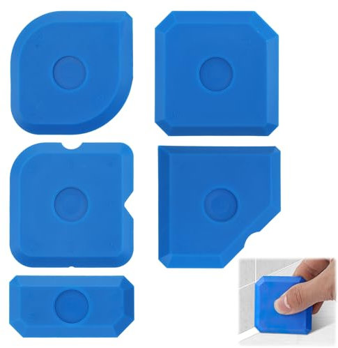 Silicone Seam Tools, 5 Pcs Sealant Finishing Tool Caulk Too Reusable Smoothing Caulking Tool Kit Multi-Edge Seam Scraper Sealant Tools for Kitchen Bathroom Floor Ceramic Blue