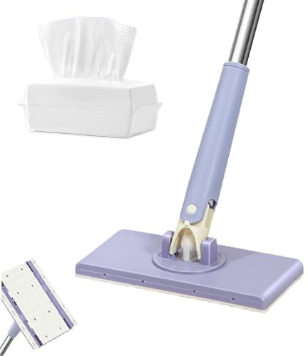 Automatic Cloth Changing Mini Mop, Hands-Free Mini Mop,360°Rotating Flat Floor Mop with Disposable Wipes,Mini Sweeper Mop,for Bathroom, Kitchen (Purple,27.95in)