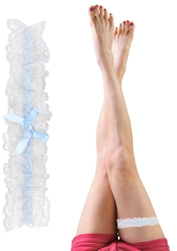 couduan 1 Pcs Blue Garters for Brides Bridal Lace,Wedding Garters For Bride,Lace Bridal Garter With Blue Ribbon Bow,Wedding Accessories,Suitable For Weddings