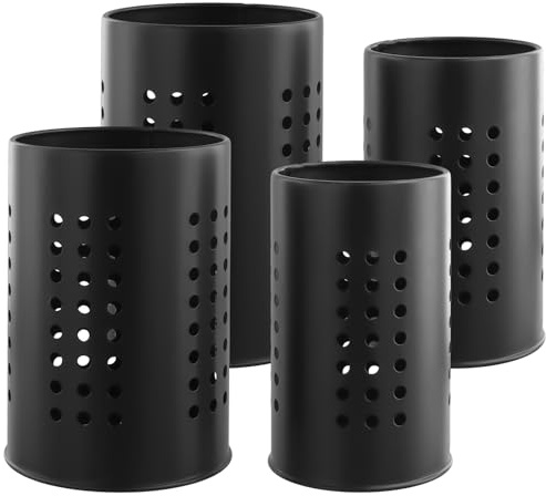 CHUENKUK 4 Stück Küchenutensilienhalter Schwarz Metall, Besteckhalter Edelstahl Besteckkorb, Besteck Abtropfbehälter Küchenutensilien Aufbewahrung Schwarz für Küche, 12 x 18 cm, 10 x 16,5 cm