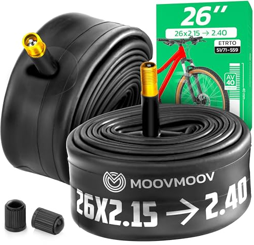 MOOVMOOV Cámara de Aire 26 Pulgadas - Compatible con Neumáticos 26x2.15, 26x2.20, 26x2.25, 26x2.30, 26x2.35 y 26x2.40 (ETRTO 51-559 a 71-559) - Válvula Schrader - Pack de 2 - para Bicicleta y MTB