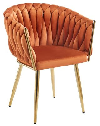 IlGruppone Poltrona con Schienale in Velluto Intrecciato Design Moderno, Sedia Imbottita Circolare con Gambe in Metallo Placcato Oro Poltroncina - Rust