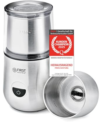 Molino de café y espumador de leche 2 en 1 TZS First Austria | 100 g / 100 ml | 2 velocidades | Acero inoxidable | 28.000 rpm | 200 W | Botón de control | 1,1 kg