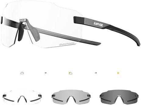 KAPVOE Photochromatische Selbsttönend Fahrradbrille für Herren Damen Klar Rennrad Brille MTB Sportbrille Radbrille UV400 Schutz Randlose Transprante Gläser für Outdoorsports K341