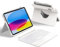 HOU Keyboard Case for iPad A16 11/10, Rotatable & Detachable, Adjustable Stand, Elastic Pen Holder, Full Protection Cover, 7-Colors Backlight, Multi-Touch Trackpad, White