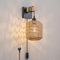 FORCOSO Wandleuchte Innen mit Schalter, Vintage Rattan Wandlampe mit Stecker Kabel, E27 Boho Wand Lampe Holz Braun Schwarz, Rustikal Wandbeleuchtung Wall Light Indoor Wohnzimmer Schlafzimmer Flur