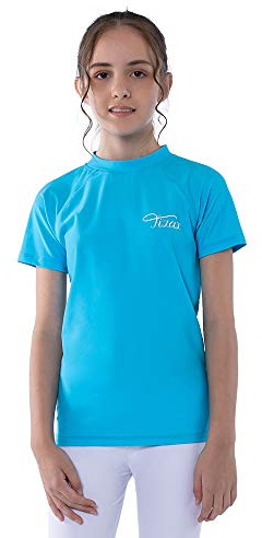 TIZAX Girls Rash Vest Kids Short Sleeve Swimming Shirt | Children UV Swim Top,UPF 50+ Sun Protection Rash Guard,Quick Dry,4~14 Years