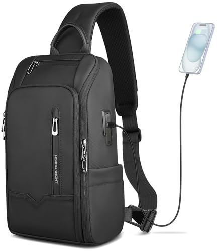 HEROIC KNIGHT Bolso Bandolera Hombre con Puerto USB,Antirrobo e Impermeable | Bolsa de Pecho Mochila de Hombro Cruzada con Múltiples Bolsillos para Viaje Trabajo y Uso Diario