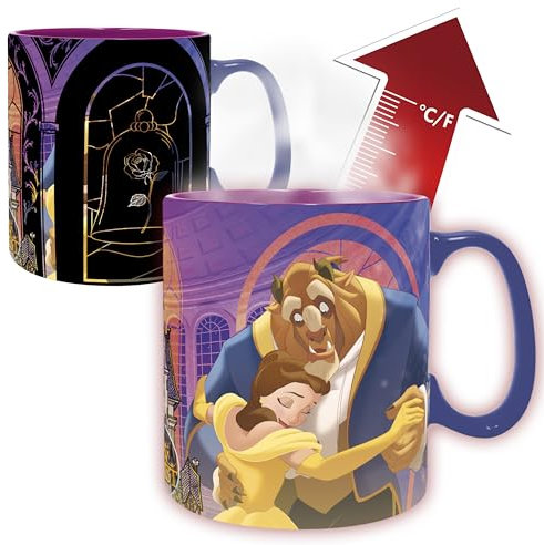 ABYSTYLE - Taza termo-reactiva la bella y la bestia - Producto oficial DISNEY - 460 ml - Cambia al contacto del calor - Caja de cartón