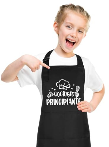 Halinuia Delantal Niño Negro Ajustable con 2 Bolsillos Grandes – Delantal Infantil Personalizado para Pintar, Cocinar, Manualidades, Jardín y Escuela,niño o niña