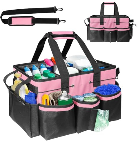Divove Cleaning Caddy Bag Large, Cleaning Products Organiser with Handles & Adjustable Shoulder Strap, Car Detailing Wearable Tool Tote Bag, Cleaning Tool Organizers for Cleaners and Housekeepers