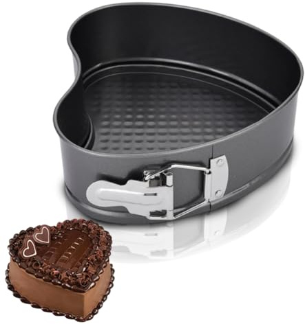 Penbinmall Backform Herz 28CM, Kuchenform Springform mit Antihaftbeschichtung, Kuchenform mit Flachboden, Kleine Kuchenbackformen mit Flachboden für Kuchen Backen, Kohlenstoffstahl, Schwarz