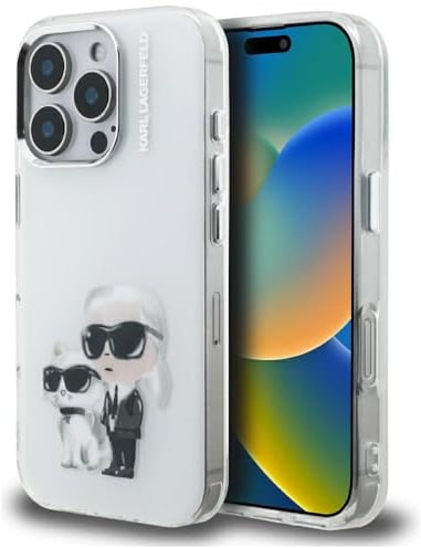CG MOBILE Karl Lagerfeld IML Aquarelle Karl & Choupette & Logo Hülle für iPhone 16 Pro Max (Weiß)