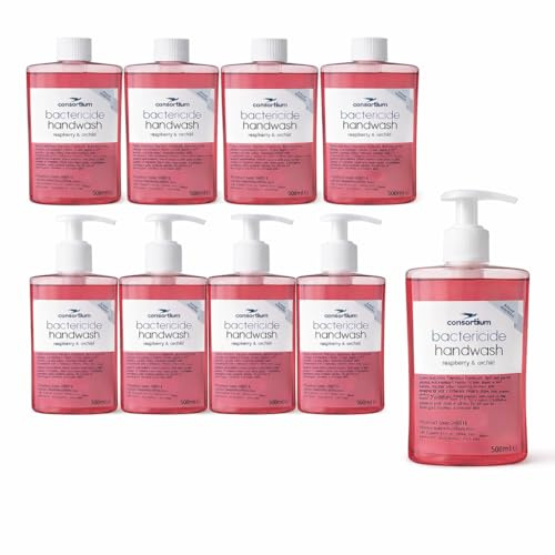 Consortium Antibacterial Hand Soap, Raspberry Scent – 10 x 500ml (5 Pump + 5 Refill) – Total 5 Litres
