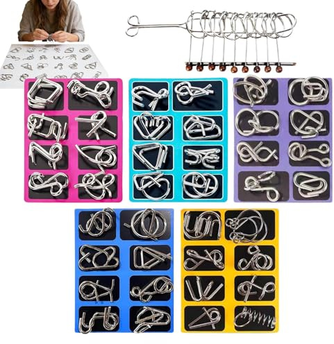 Hozaenwa Metall Draht Puzzle Set,Gedächtnisspiel Knobelspielzeug | Herausforderndes Metallring Puzzle,Für Kinder Jugendliche Erwachsene Zuhause Schule Reise Partys