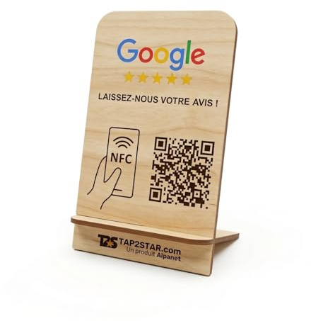 Alpanet Stand en Bois, NFC & QR Présentoir écran Panneau chevalet pour Google (Bambou) Tap2Star.COM (11,5x7cm, Google FR)
