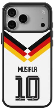 Schwarz RotGelb Nr. 1 7 10 17 19 Deutschland Trikot Handyhülle für iPhone 17 16 15 14 13 12 11 Pro Max Plus, WM 2026 Fußball Jungstar Mittelfeld-Magier Hülle, Glänzendes Acryl Schwarzer Bumper