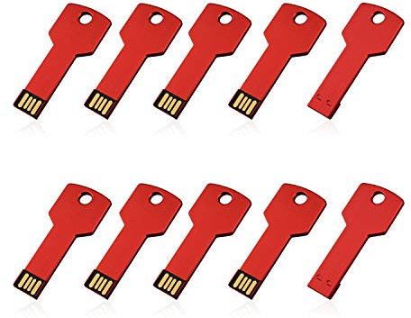RAOYI 10PCS 8GB USB Flash Drive Metal Key Design USB Flash Drive Metal Key Shaped Memory Stick USB 2.0 Red 8G
