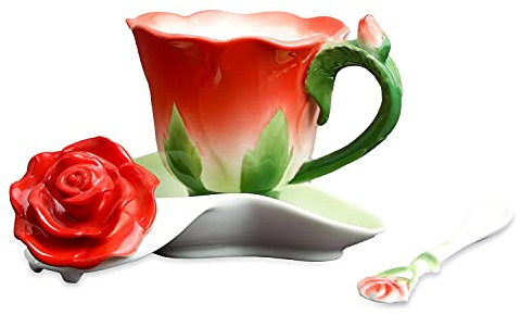 Beddinginn Pink Tea Cups and Saucers (Red)