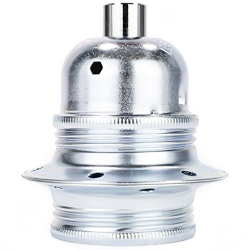 Fassung für Lampe E27, Metall Lampenfassung mit Außengewinde und Schraubringen, verzinkt mit Zugentlastung in Nickel-Finish