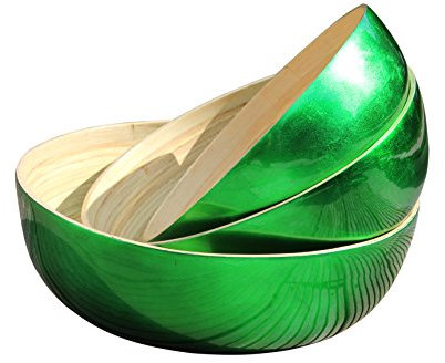 SimSim Hochglanz XXL Dekoschale, Schüssel aus Bambus, 35 cm Durchmesser, Außenlackierung grün
