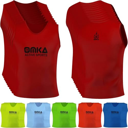 OMKA 12 Stück Fußball Leibchen Trainingsleibchen Markierungshemd Fußballleibchen für Kinder Jugend und Erwachsene, Farbe:Rot, Bibs:Mini (S)