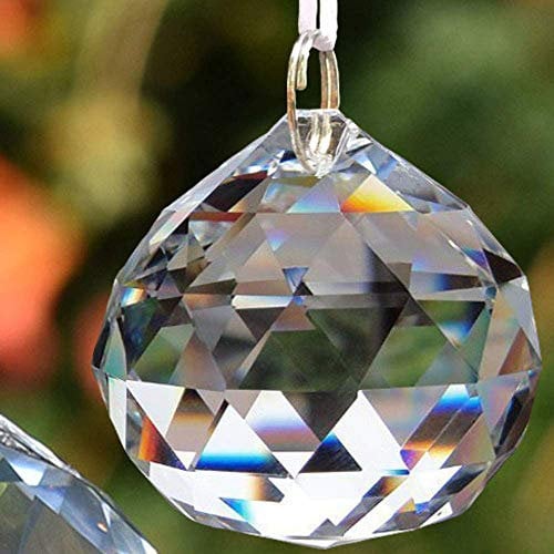 EasyBravo - Prismas de bola de cristal transparente de 50 mm, Feng Shui, para decoración que captura el sol, bolas de prisma facetadas para colgar + kit para colgarlos