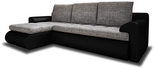 Ecksofa Santi - Polsterecke L-Form, Schlafsofa mit Bettkasten, Couchgarnitur mit Schlaffunktion, Couch, Sofa, Sofagarnitur (Schwarz + Grau (Madryt 1100 + Berlin 01), Ecksofa Links)