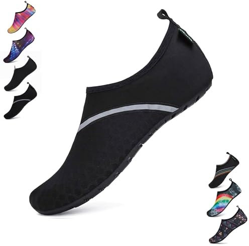 SAGUARO Damen Herren Badeschuhe Wasserschuhe Schwimmschuhe Männer Frauen Barfußschuhe für Strand,Pool,Meer,Wassersport,Surfen,Aqua Cycling,Segeln,Bootfahren,Windsurfen(Schwarz, 44/45 EU)