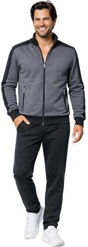 Morgenstern Hausanzug Herren Set Trainingsanzug Freizeitanzug Baumwolle 2-teilig graue langarm Jacke lange schwarze Hose Größe L