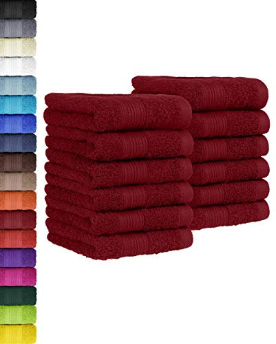 BaSaTex - 12er Pack Handtuch Set für Gäste - Seiftücher mit Aufhängeschlaufe aus weicher Baumwolle in 30x50 cm - Gästetücher für die Gesichtsreinigung Öko-Tex Standard 100 Zertifiziert - Bordeaux
