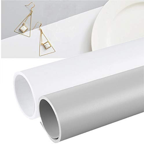 Selens PVC Hintergrund 50x100cm Fotografie Hintergründe Weiß Grau Matte Vinyl Background für Fotografie Fotostudio Video 2 Stück