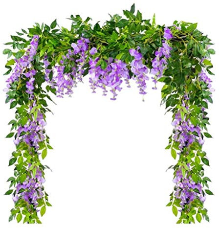 Deeabo 4Stk. 2m Künstliche Glyzinien Blumen Girlande, Simulation Kunstblumen Blauregen Kranz Rattan Hängende Girlande Blumenschnur für Schöne Hausgarten Zeremonie Hochzeitsbogen Blumendekor, Violett