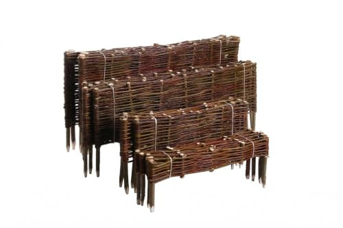 rg-vertrieb Weidenzaun Beeteinfassung 10x100 cm (1 Stück) – Flexible Rasenkante Beetumrandung aus 100% Weidenholz – Steckzaun Holz Palisade Beetbegrenzung & Mähkante