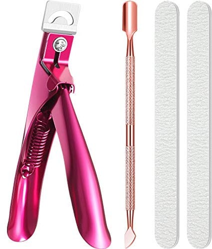 Mudder Acrylic Nail Cutter Nail Clippers for Acrylic Nails 4 in 1 Kit with Cuticle Pusher and 2 Pieces Nail Files Manicure Tools for Artificial Nail Professional Manicure Pedicure