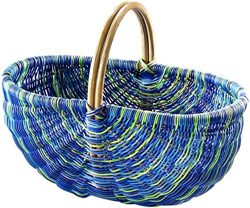 Kobolo Einkaufskorb geflockten Korb Rattankorb - multicolor blau - 50x35x23 cm