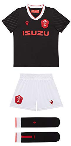 Macron 58125563 Wru M20 WRU M20 Trikot mit Shorts und Socken, alternate Boxset, Jungen, Schwarz, 3/4Y Unisex - Kinder, Unisex Kinder, 58125563, Schwarz, 1/2y